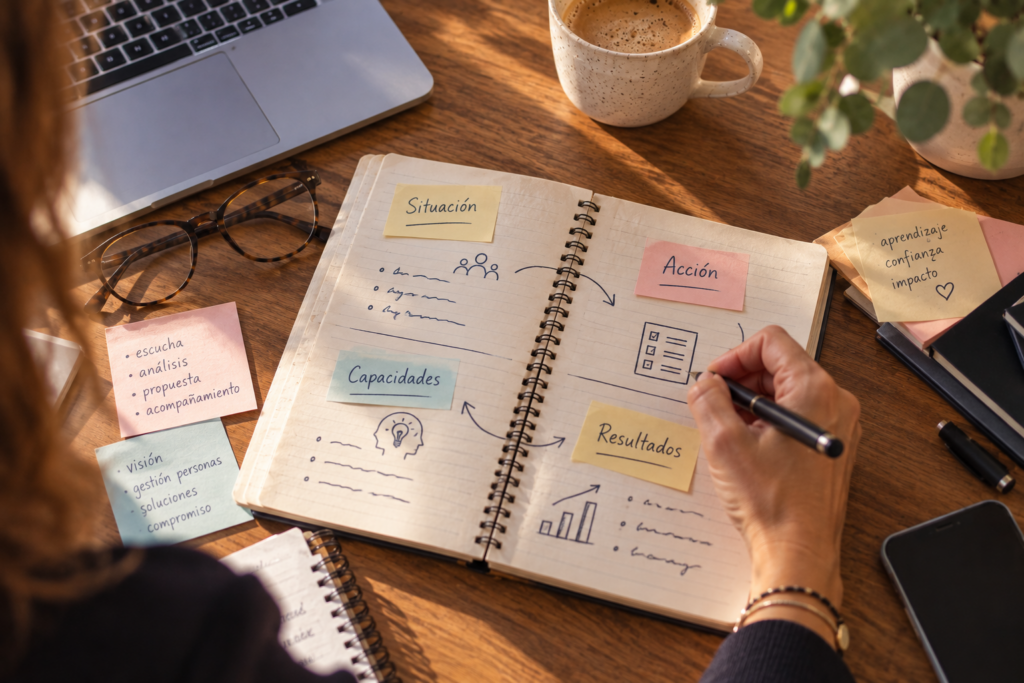 Cuaderno de trabajo con situación, acción, capacidades y resultados para identificar evidencias del valor profesional.
